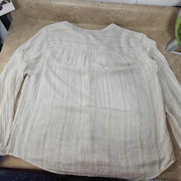 Zara Women's SZ M cream Tan Stripe‎ Beachy Top Linen Preppy Coastal - Picture 8 of 9